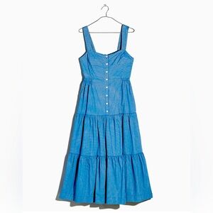 Madewell Plus Button-Front Tiered Midi Dress in Stripe